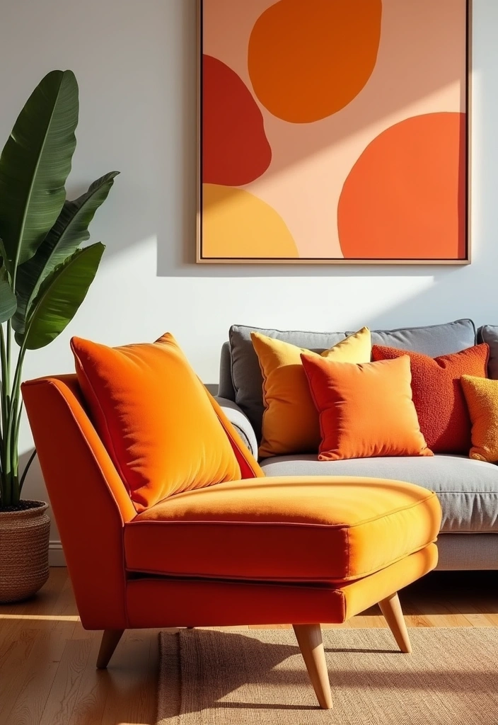 12 Vibrant Spring Color Ideas for Your Living Room That Will Brighten Your Day! - 11. Bold Orange Hues