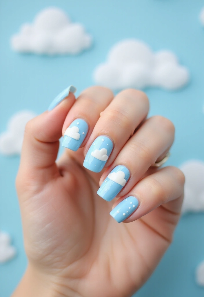 13 Easy DIY Spring Nail Art Ideas You Can Do at Home (Prepare to Wow with #10!) - 13. Whimsical Clouds