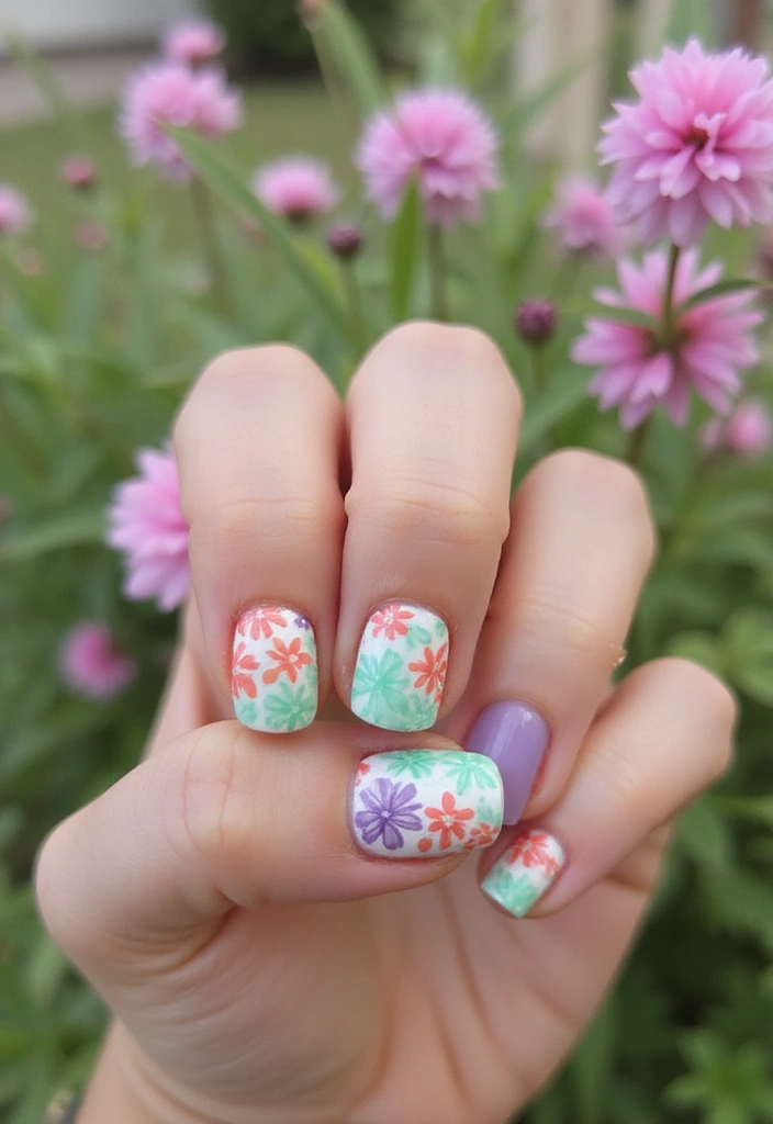 13 Easy DIY Spring Nail Art Ideas You Can Do at Home (Prepare to Wow with #10!) - 4. Garden Party Floral