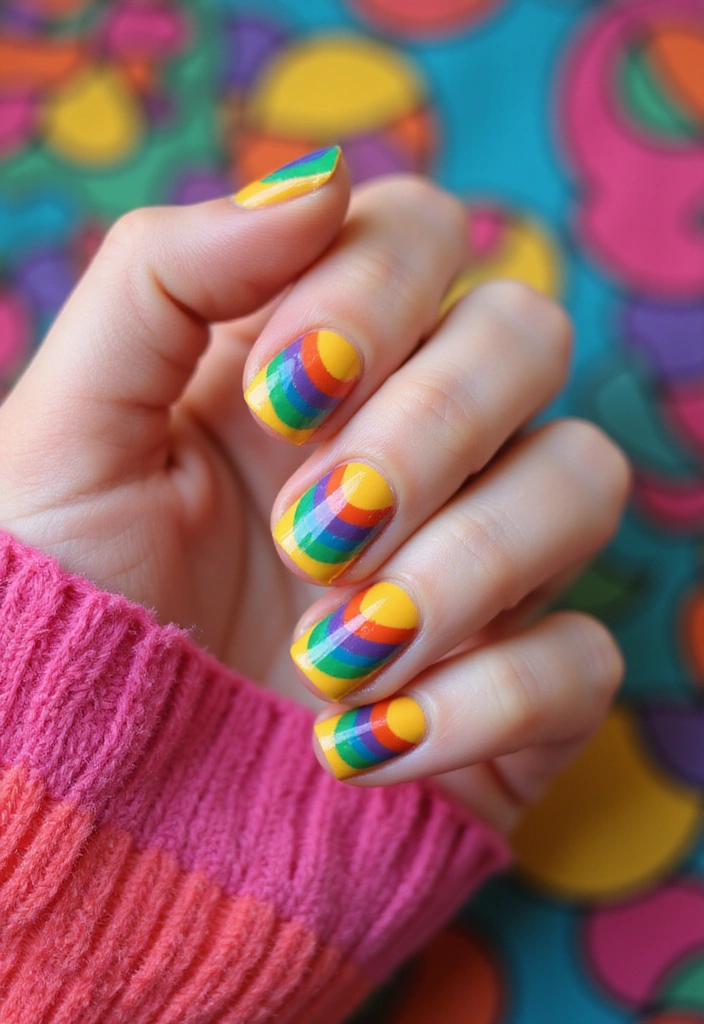 13 Easy DIY Spring Nail Art Ideas You Can Do at Home (Prepare to Wow with #10!) - 5. Rainbow Stripes
