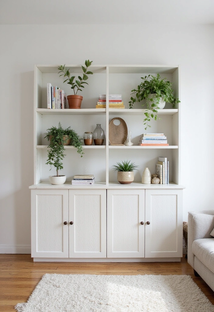 14 Minimalist Spring Decor Ideas for a Clean Living Room (Perfect for Spring Cleaning!) - 10. Use Open Shelving Wisely