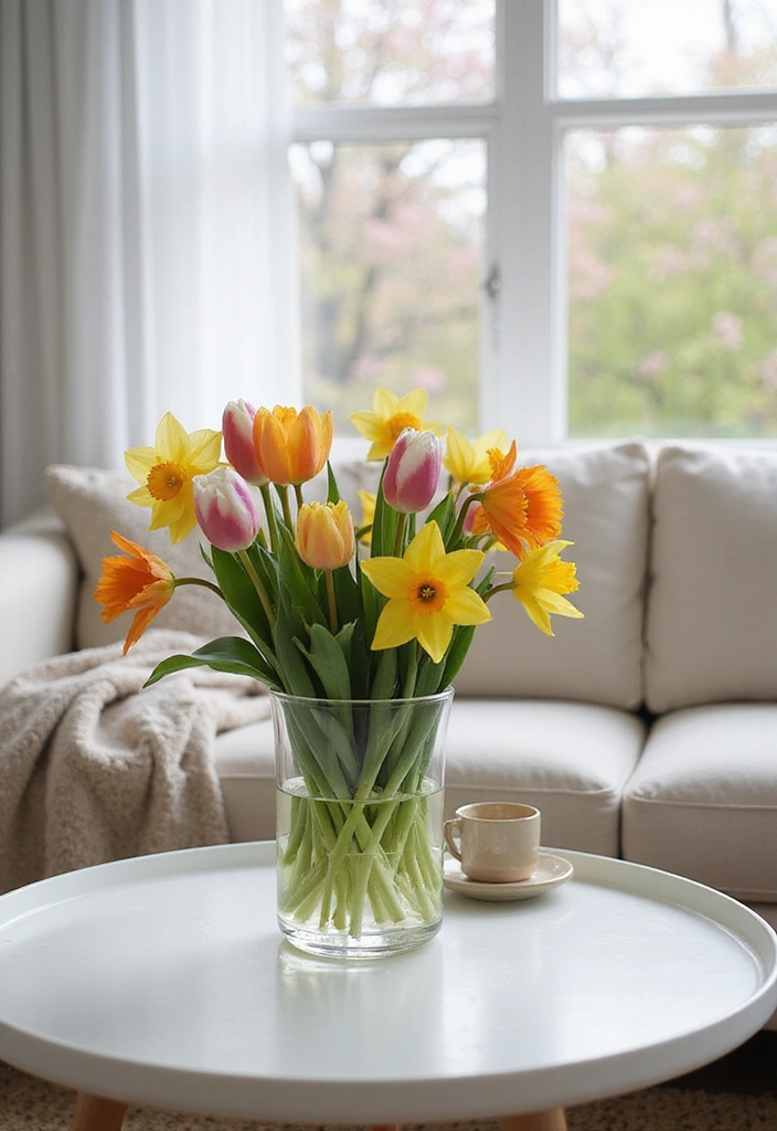 14 Minimalist Spring Decor Ideas for a Clean Living Room (Perfect for Spring Cleaning!) - 2. Incorporate Fresh Flowers