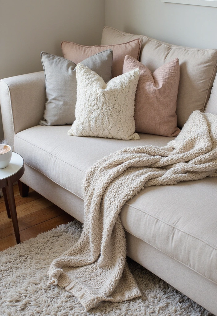 15 Cozy Living Room Ideas That'll Make You Want to Snuggle Up! - 1. Layered Textiles for Maximum Comfort