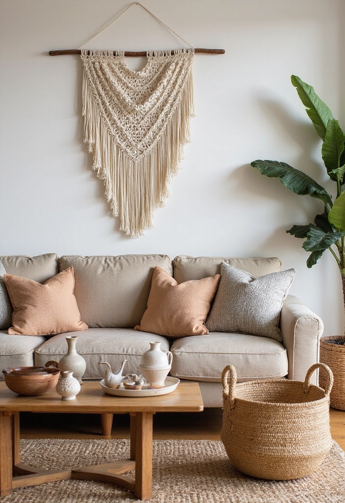 15 Cozy Living Room Ideas That'll Make You Want to Snuggle Up! - 13. Artistic Touches with Handmade Decor