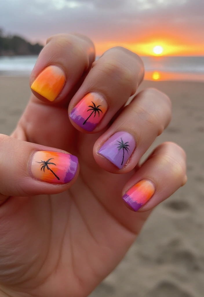 15 Stunning Beach Nail Art Designs You Need to Try This Summer (You Won't Believe #10!) - 11. Sunset Beach Vibes