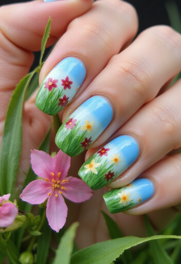 15 Stunning Easter Nail Designs That Will Make You the Star of the Celebration! - 9. Spring Landscape Nails