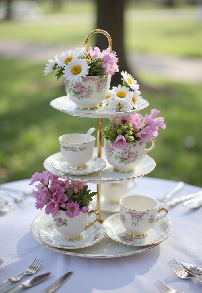 18 DIY Floral Arrangements That Will Bring Spring Indoors (You’ll Love #7!) - 12. Vintage Teacup Arrangements