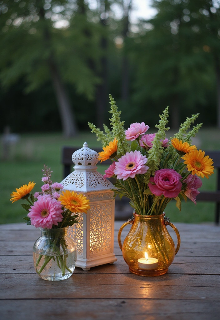 18 DIY Floral Arrangements That Will Bring Spring Indoors (You’ll Love #7!) - 13. Flower-Filled Lanterns