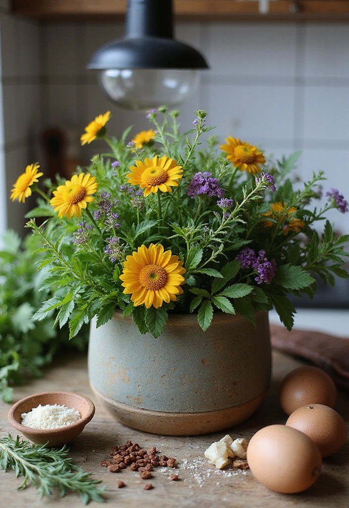 18 DIY Floral Arrangements That Will Bring Spring Indoors (You’ll Love #7!) - 16. Fragrant Herb and Flower Mix