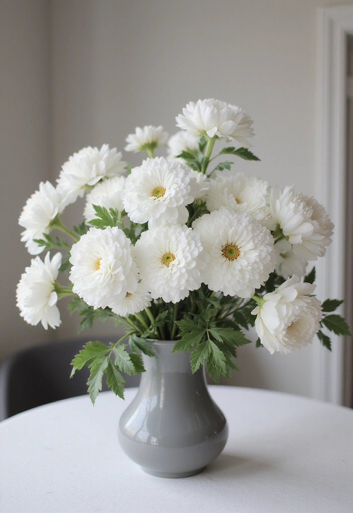 18 DIY Floral Arrangements That Will Bring Spring Indoors (You’ll Love #7!) - 17. Monochrome Flower Arrangement
