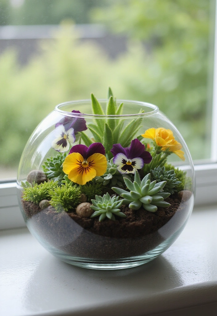 18 DIY Floral Arrangements That Will Bring Spring Indoors (You’ll Love #7!) - 7. Terrarium with Succulents and Flowers