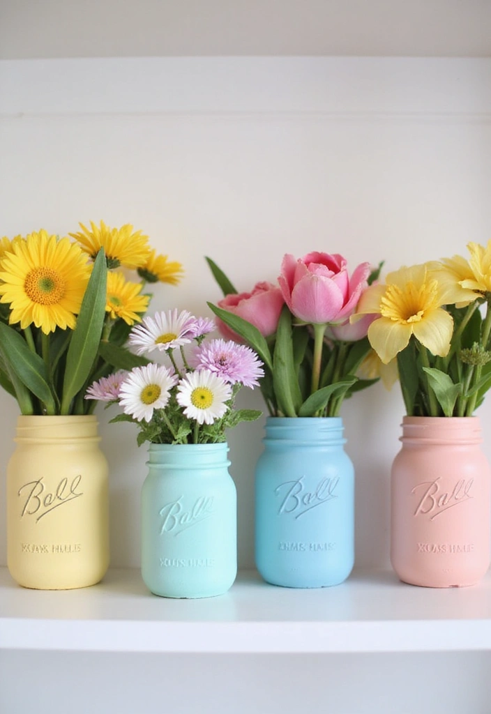18 DIY Floral Arrangements That Will Bring Spring Indoors (You’ll Love #7!) - 9. Pastel Flower Jars