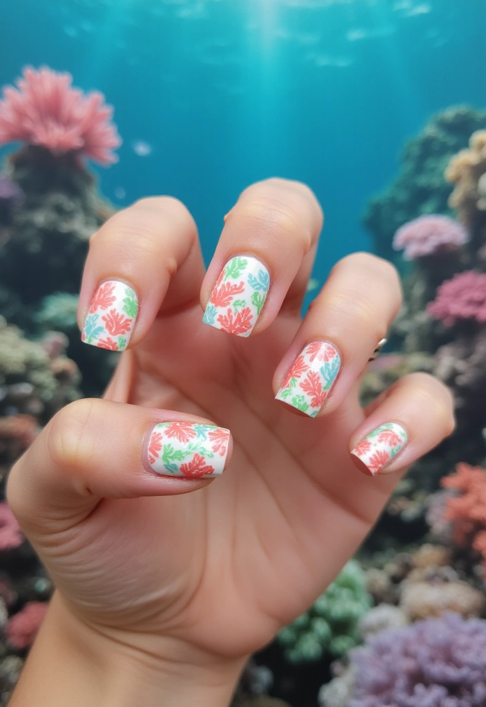 20 Beach-Inspired Nails Ideas That'll Make You Feel Like You're on Vacation! - 10. Coral Reef Delight