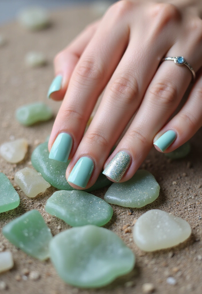 20 Beach-Inspired Nails Ideas That'll Make You Feel Like You're on Vacation! - 13. Glittery Seaglass