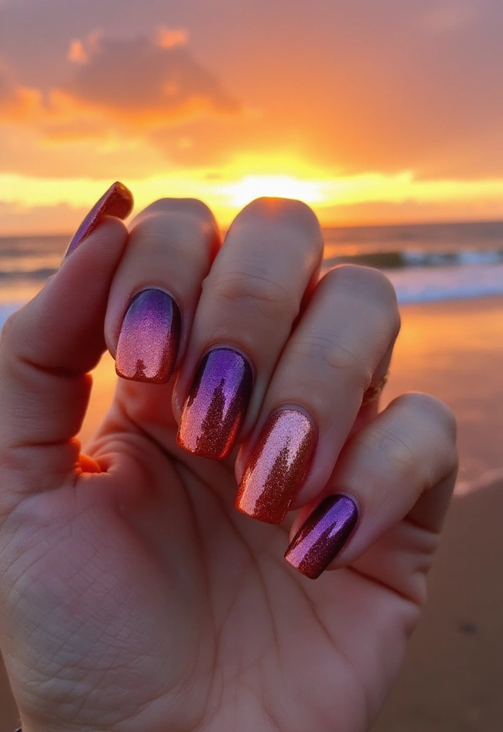 20 Beach-Inspired Nails Ideas That'll Make You Feel Like You're on Vacation! - 15. Sunset Reflection