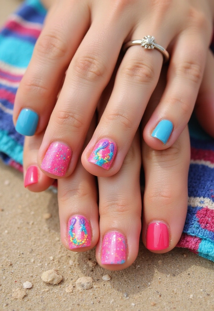20 Beach-Inspired Nails Ideas That'll Make You Feel Like You're on Vacation! - 18. Colorful Flip-Flops
