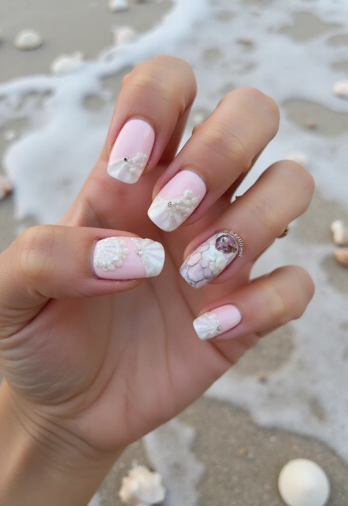 20 Beach-Inspired Nails Ideas That'll Make You Feel Like You're on Vacation! - 2. Seashell Elegance