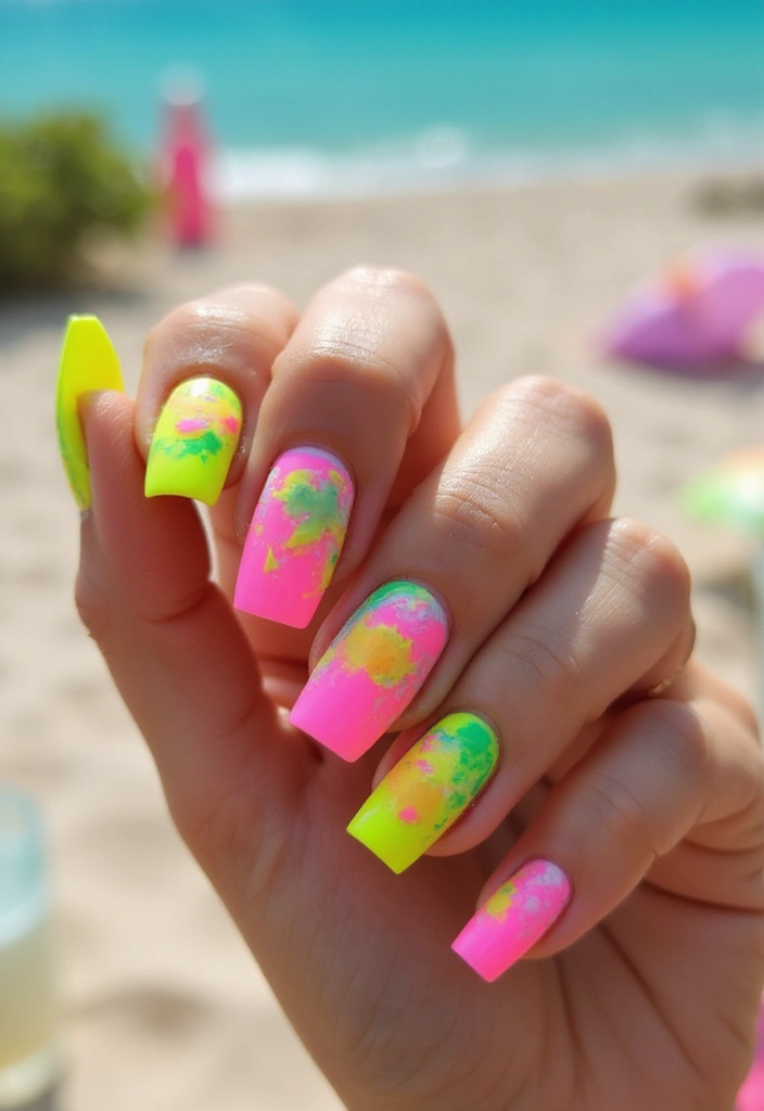 20 Beach-Inspired Nails Ideas That'll Make You Feel Like You're on Vacation! - 20. Beachy Neon