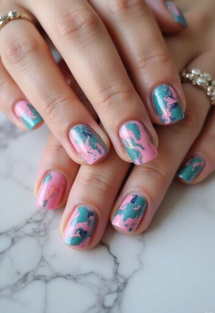 20 Vibrant Summer Nail Ideas That Will Brighten Up Your Days (You Won't Believe #5!) - 13. Colorful Marble Effect