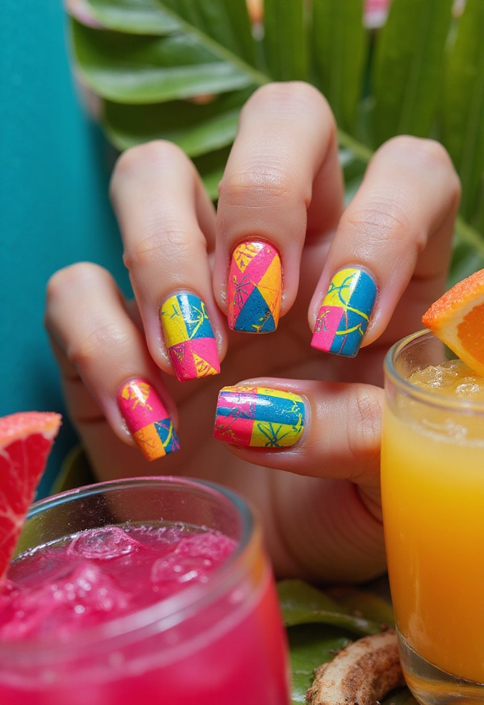 20 Vibrant Summer Nail Ideas That Will Brighten Up Your Days (You Won't Believe #5!) - 2. Neon Geometric Patterns