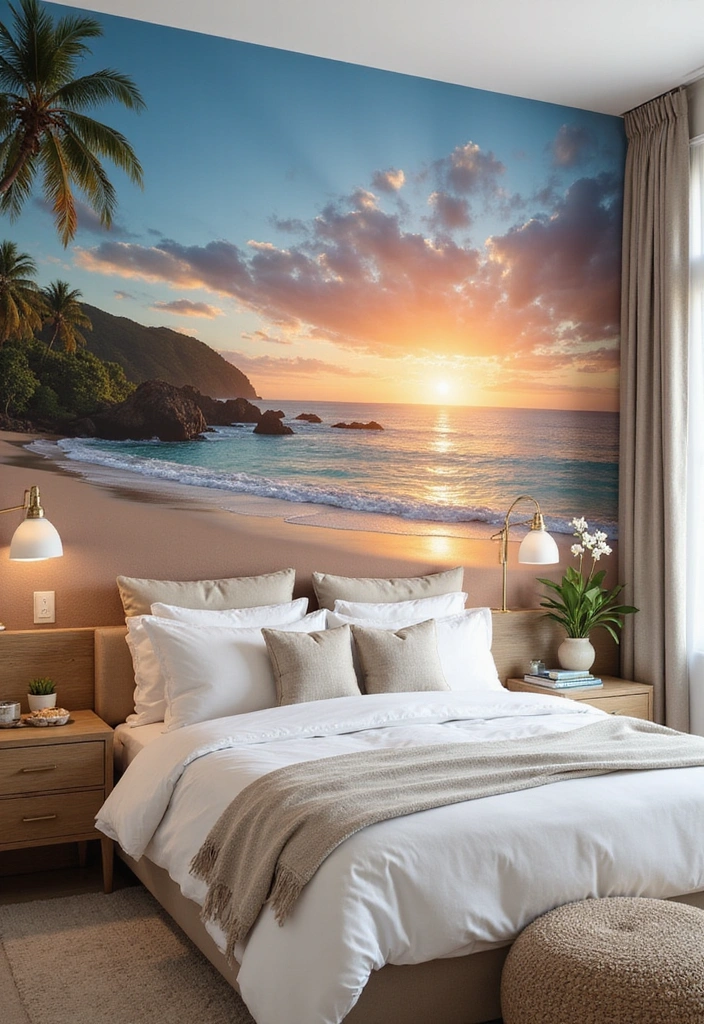 21 Beach-Inspired Bedroom Decor Ideas That'll Make You Feel Like You're on Vacation Every Day! - 13. Beach-Themed Wallpaper