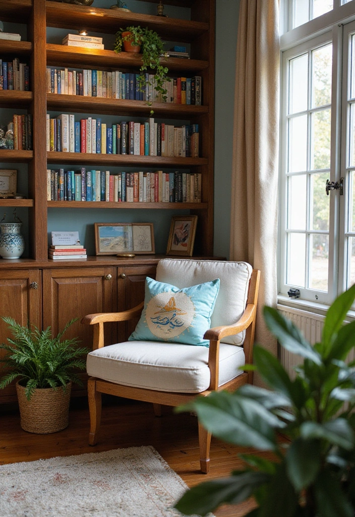 21 Beach-Inspired Bedroom Decor Ideas That'll Make You Feel Like You're on Vacation Every Day! - 21. Tranquil Reading Nook