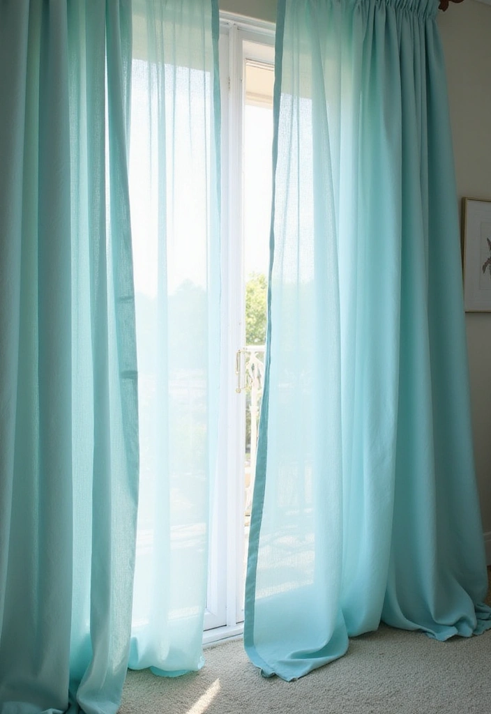 21 Beach-Inspired Bedroom Decor Ideas That'll Make You Feel Like You're on Vacation Every Day! - 9. Ocean Breeze Curtains