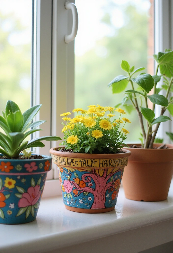 22 Step-by-Step DIY Wall Art Tutorials That Anyone Can Follow (Even Beginners!) - 14. Hand-Painted Plant Pots