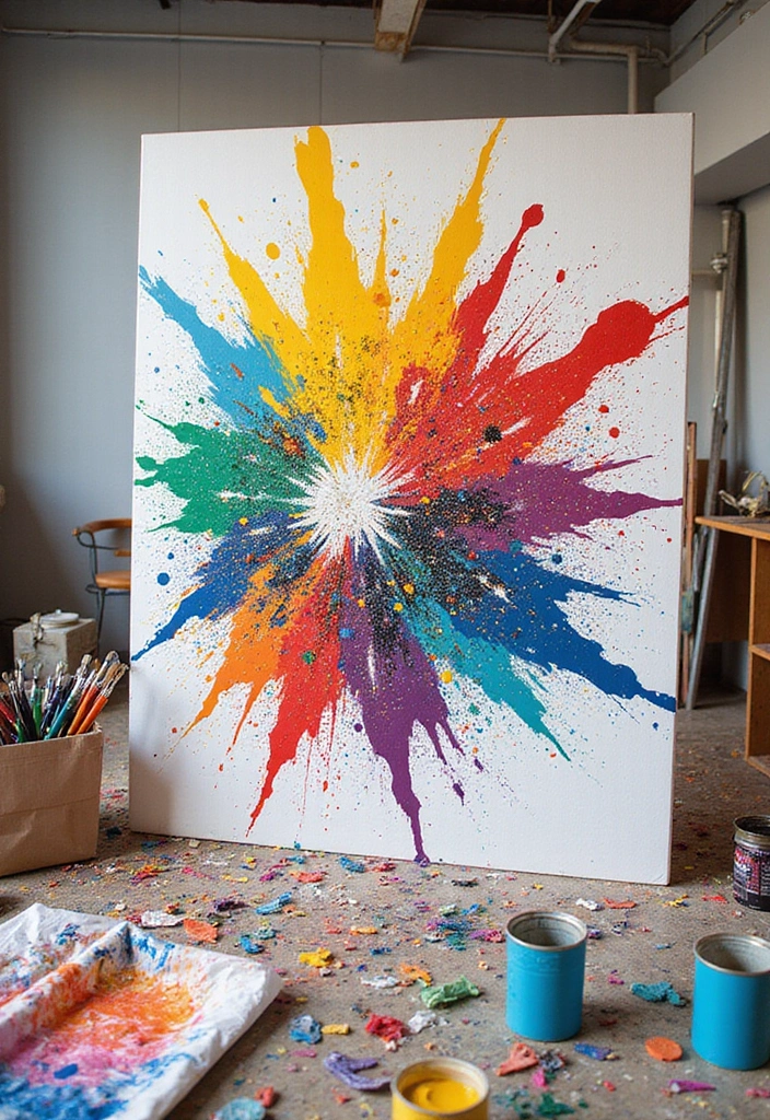 22 Step-by-Step DIY Wall Art Tutorials That Anyone Can Follow (Even Beginners!) - 18. Canvas Splatter Art