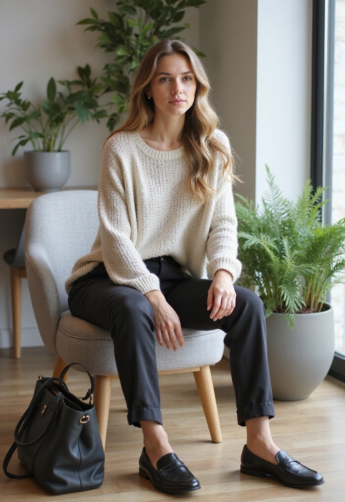 12 Stylish Spring Office Outfits That'll Get You Noticed at Work! - 10. Smart Casual Look with Chinos and a Knit Sweater