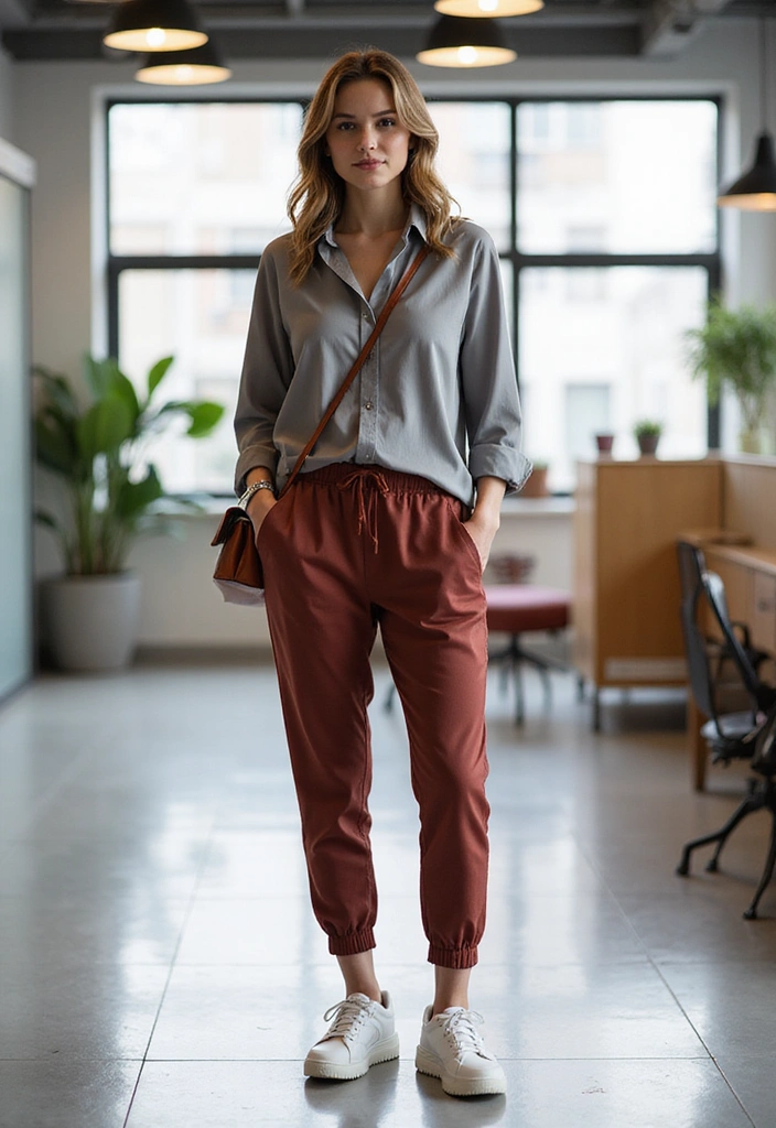 12 Stylish Spring Office Outfits That'll Get You Noticed at Work! - 12. Sporty Chic with Joggers and a Structured Top
