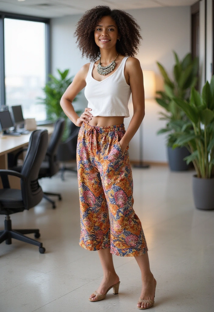 12 Stylish Spring Office Outfits That'll Get You Noticed at Work! - 8. Colorful Culottes with a Fitted Top