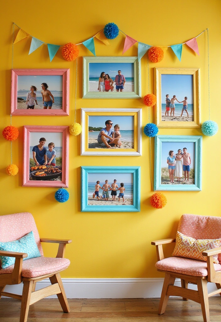 13 Seasonal Photo Wall Ideas That Will Keep Your Home Fresh Year-Round (Don’t Miss #4!) - 3. Summer Vibes: Bright and Bold