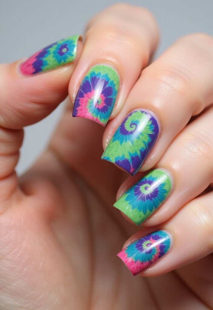 14 Bright and Fun Spring Nails Inspiration You’ll Want to Show Off! - 12. Colorful Tie-Dye