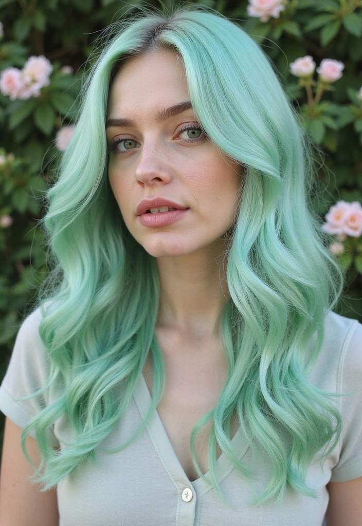14 Wavy Hair Color Trends for Spring That Will Make You Want to Book a Salon Appointment (#8 Is Gorgeous!) - 12. Mint Green Delight