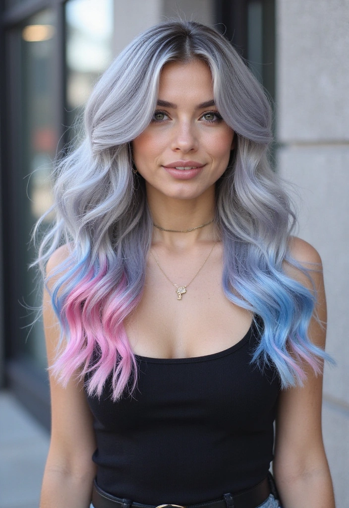 14 Wavy Hair Color Trends for Spring That Will Make You Want to Book a Salon Appointment (#8 Is Gorgeous!) - 14. Cool Gray with Pastel Tips