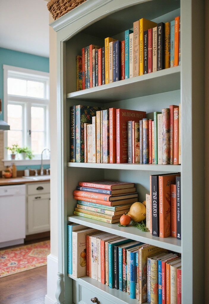 15 Colorful Kitchen Decor Ideas to Brighten Your Spring (You Won't Believe #8!) - 13. Cheerful Cookbooks Display