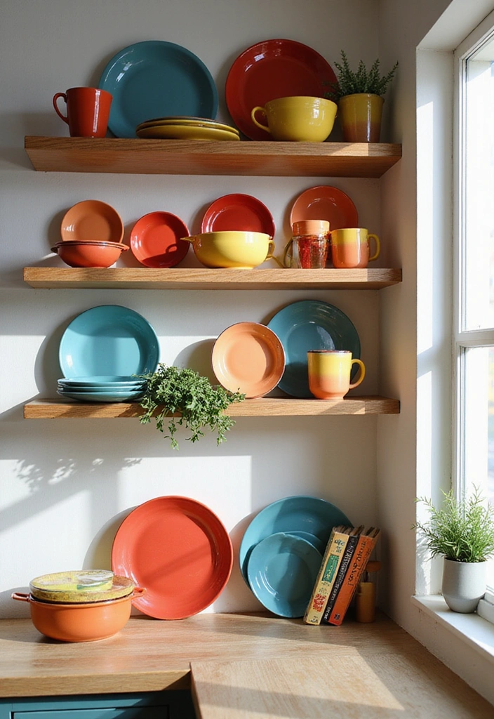 15 Colorful Kitchen Decor Ideas to Brighten Your Spring (You Won't Believe #8!) - 4. Colorful Dishware Display