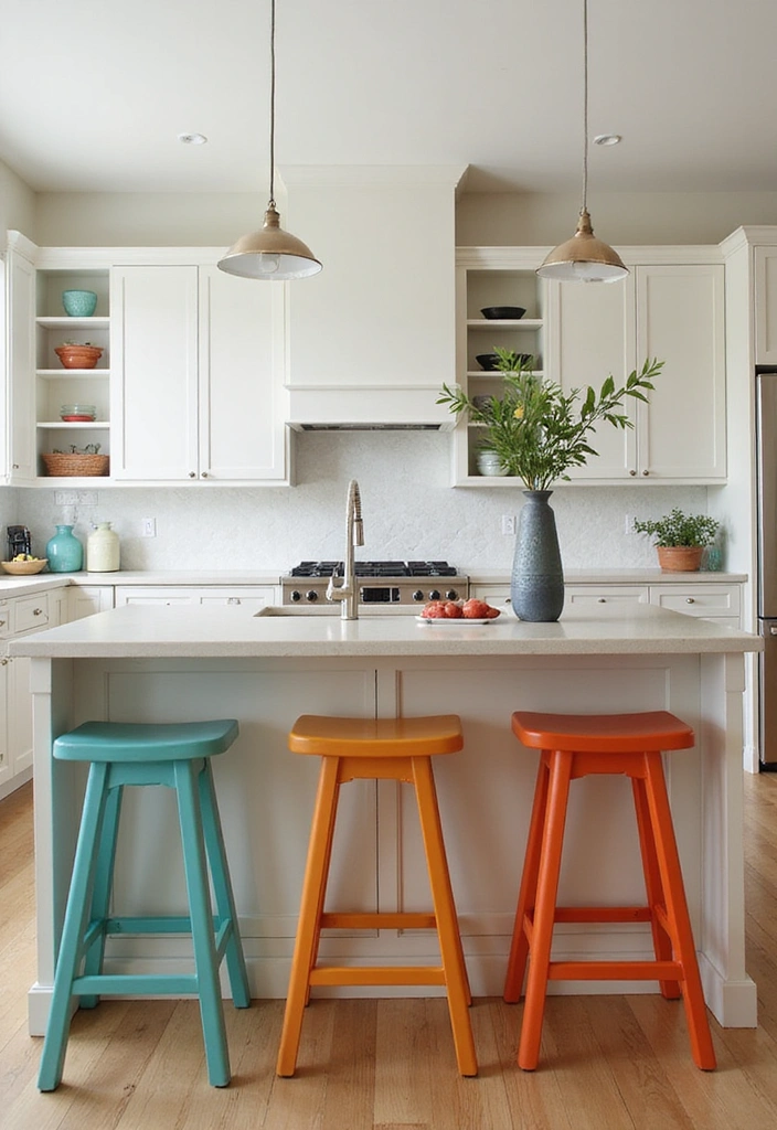 15 Colorful Kitchen Decor Ideas to Brighten Your Spring (You Won't Believe #8!) - 9. Bright Bar Stools