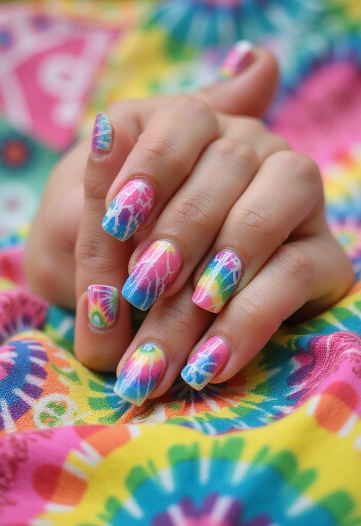 18 Bright Summer Nails That Will Bring the Sunshine to Your Fingertips! - Tie-Dye Delight: Retro Summer Styles