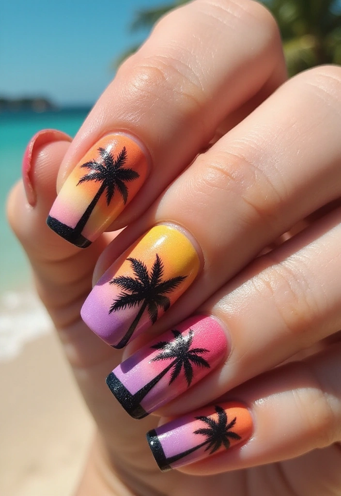 18 Bright Summer Nails That Will Bring the Sunshine to Your Fingertips! - Tropical Vibes: Palm Tree Paradise