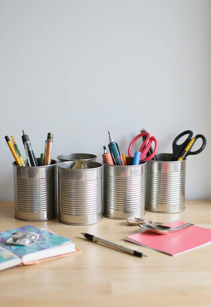 21 Affordable Home Decor Hacks That'll Make You the Envy of All Your Friends! - 14. Upcycled Tin Can Organizers